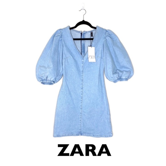 zara denim dress with balloon sleeves